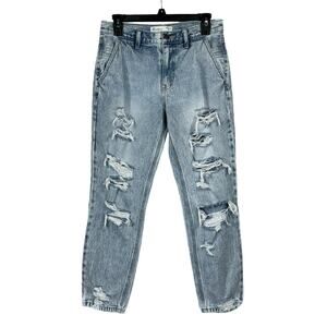 KanCan SZ 26 Jeans Distressed Mid-Rise Light Wash Zip-Fly Pockets Blue